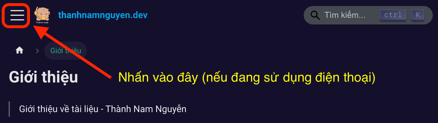 mở menu nếu sử dụng điện thoại